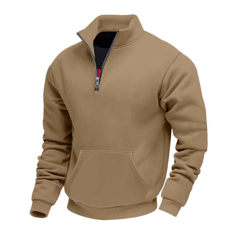 Men's Half-Zip Sweatshirt with Stand-Up Collar, Kangaroo Pocket and Ribbed Cuffs Mune Fashion