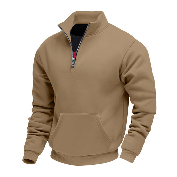 Men's Half-Zip Sweatshirt with Stand-Up Collar, Kangaroo Pocket and Ribbed Cuffs Mune Fashion