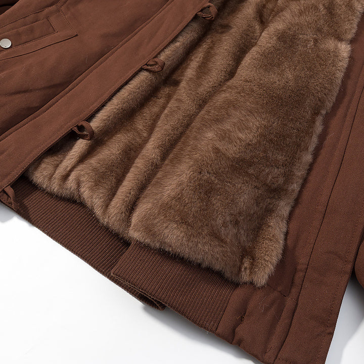 Women's short bomber jacket with faux fur hood and teddy lining Mune Fashion