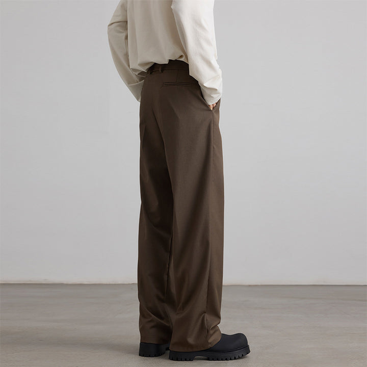 Men's Wide High-Waist Suit Pants with Pleat and Darts Mune Fashion