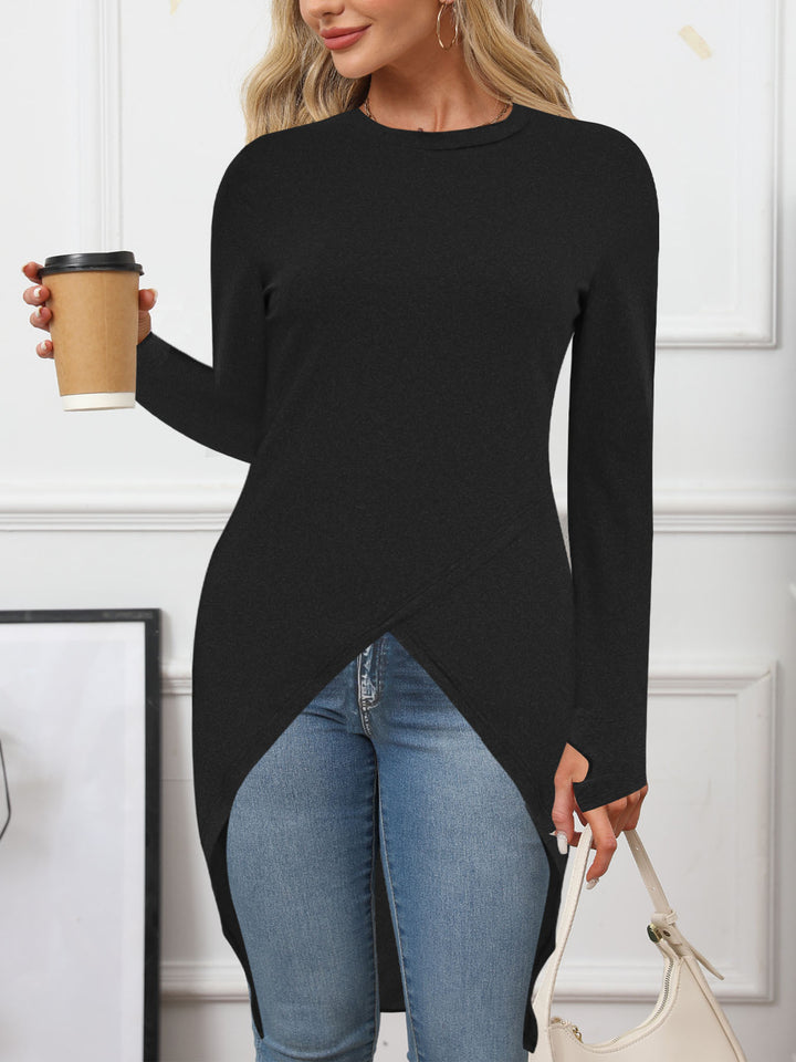Women Long Asymmetrical Tunic Top with Overlapping Front and Side Slits Drune