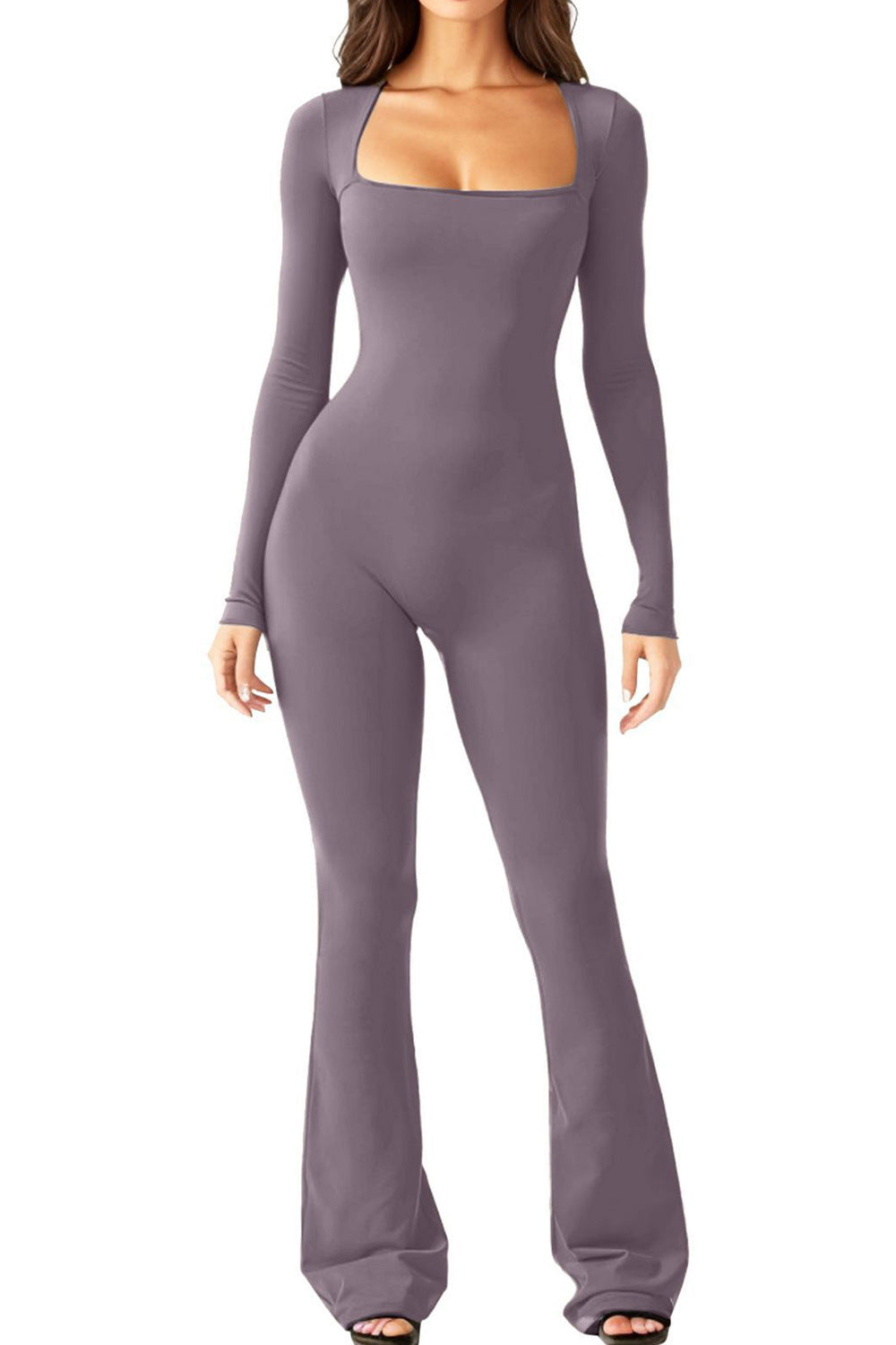Women's form-fitting long-sleeve jumpsuit with square neckline and flared pants Mune Fashion