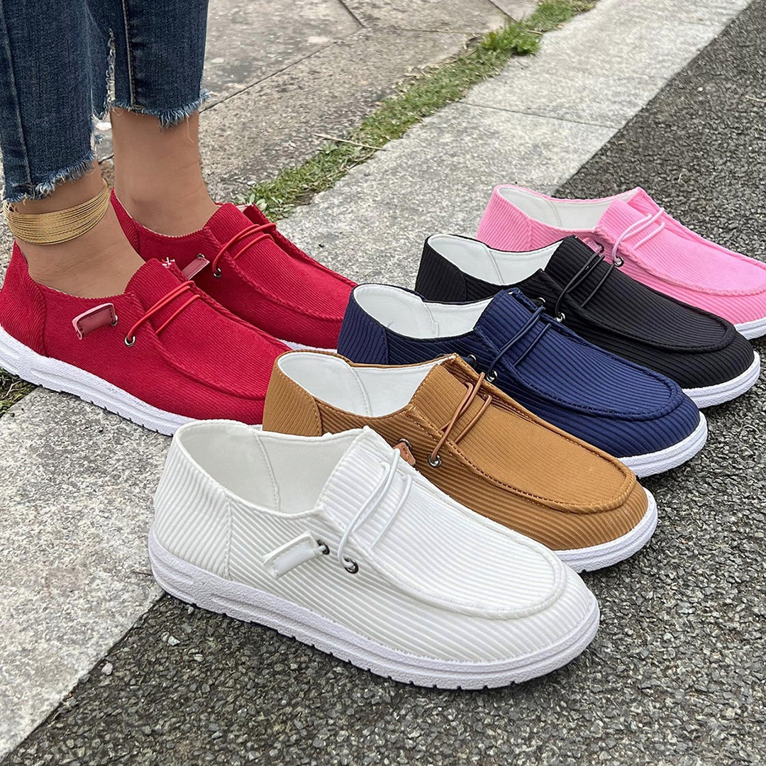Women's casual Slip-On sneaker shoes with ribbed textile upper material and elastic lacing Mune Fashion