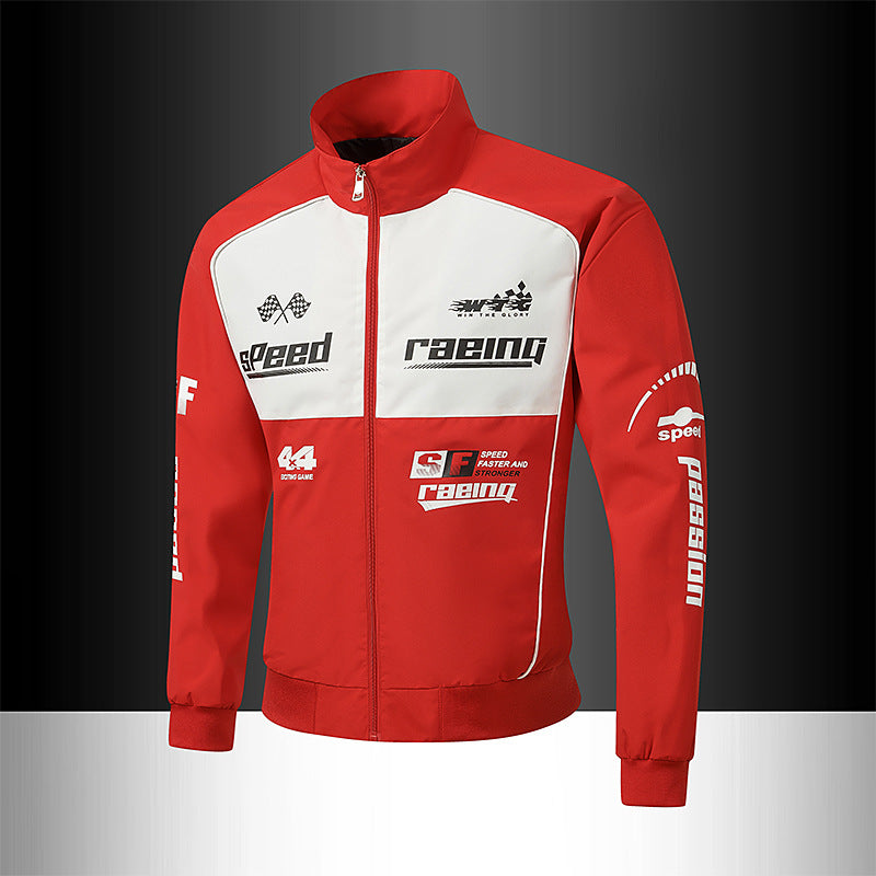 Men's track jacket in motorsport look with logo prints and stand-up collar Mune Fashion
