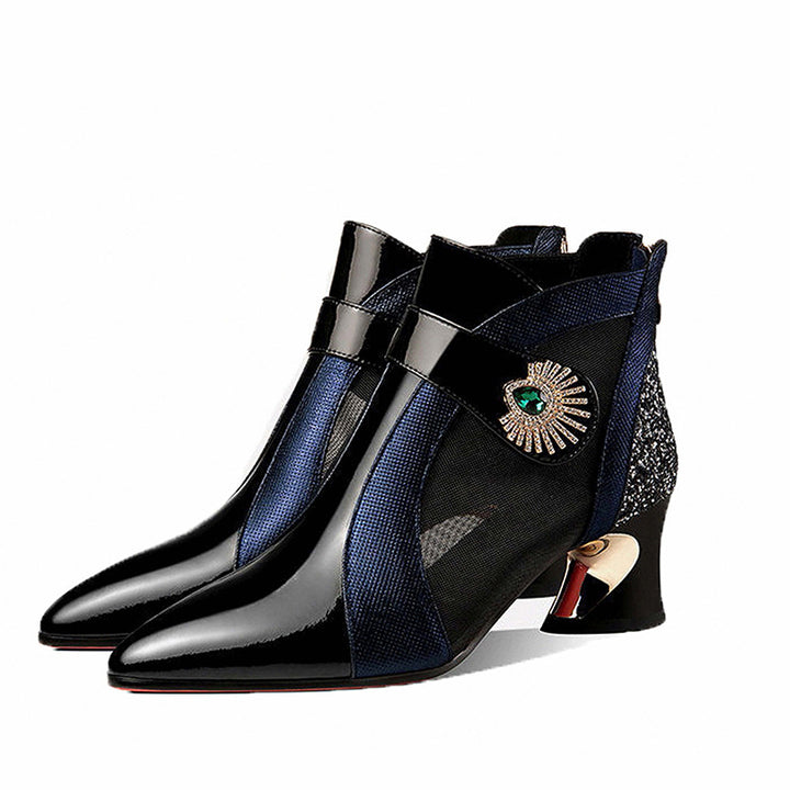 Women's elegant mesh ankle boots with embellishment and curved heel Mune Fashion