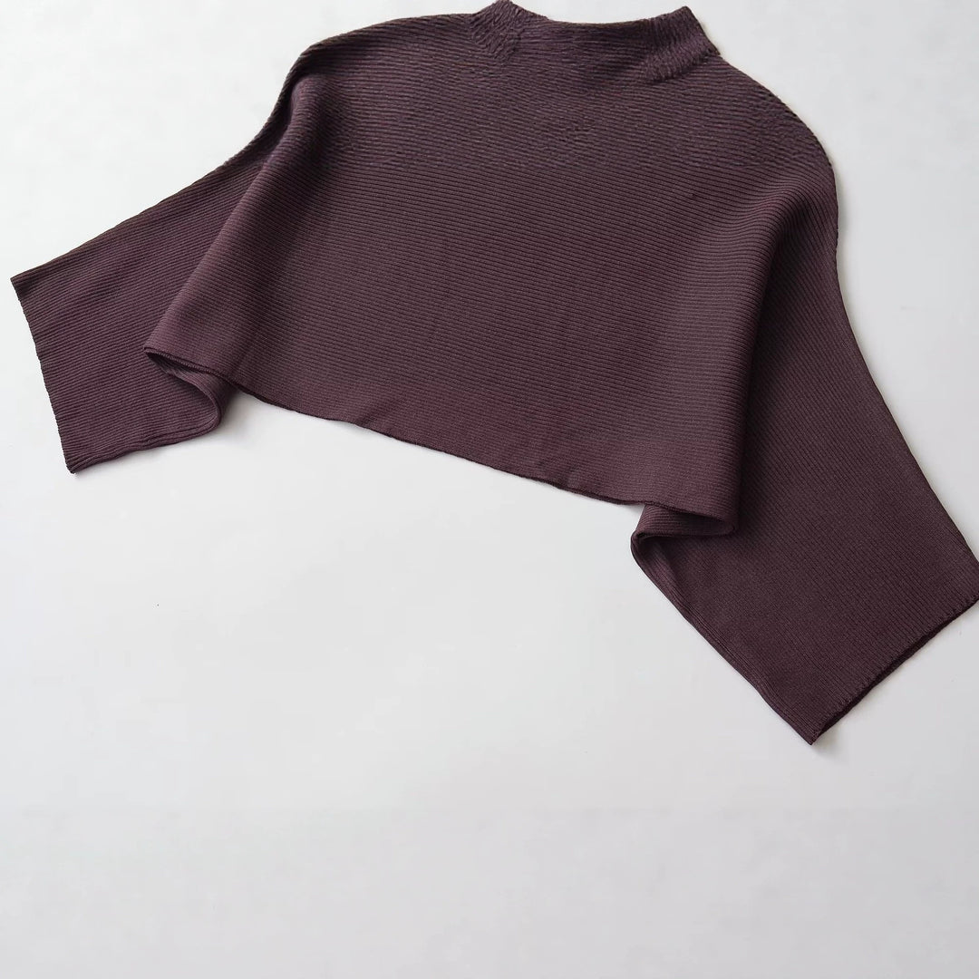 Women Ribbed Short Poncho with Boat Neck and Boxy Silhouette Mune Fashion