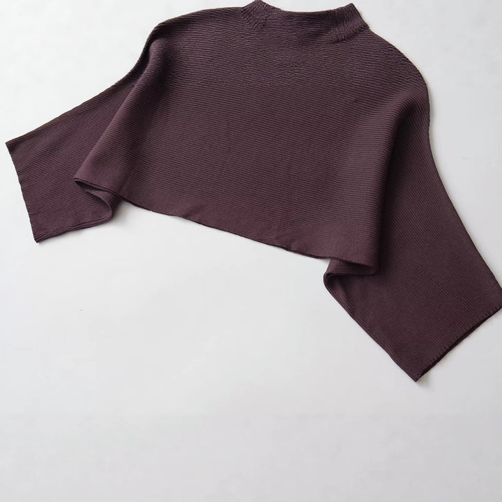 Women Ribbed Short Poncho with Boat Neck and Boxy Silhouette Mune Fashion
