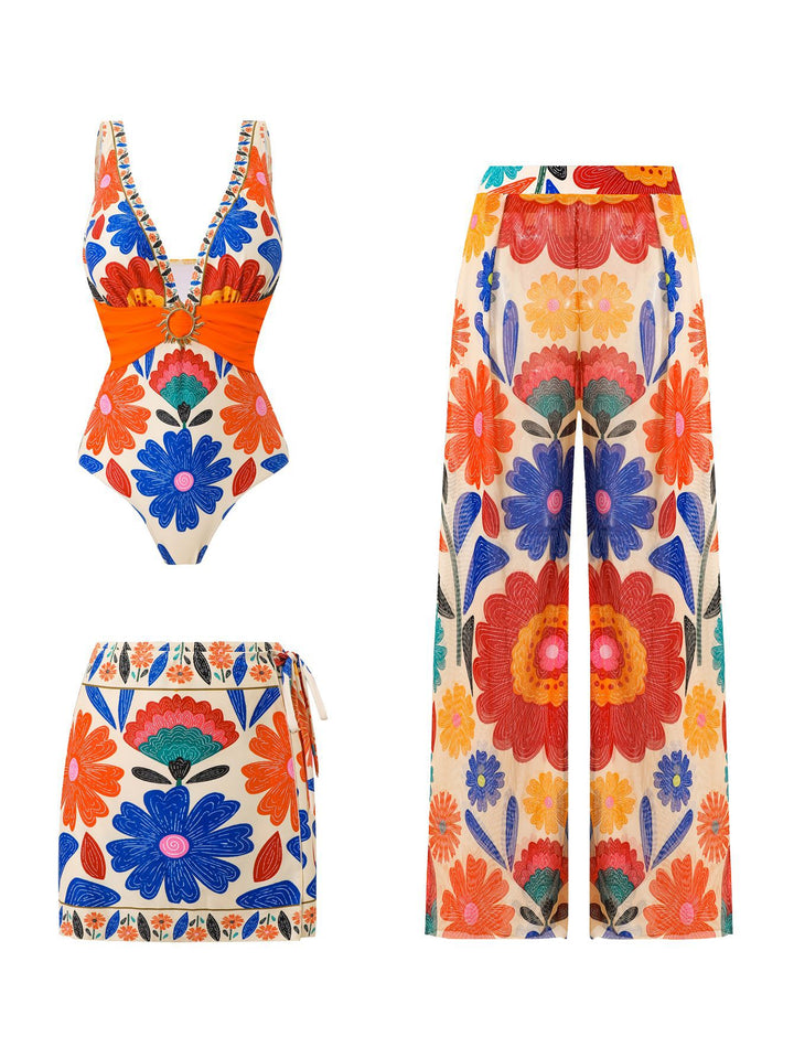Women's Multi-Piece Swimsuit Set with Floral Patterns Mune Fashion