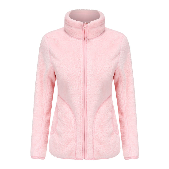 Women's cozy fleece jacket with high stand-up collar, full-length zipper, and figure-enhancing seams Mune Fashion