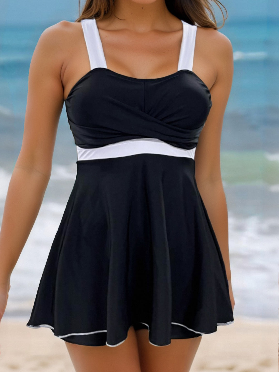 Women's Sporty Wrap Swimsuit with Floral Pattern Mune Fashion