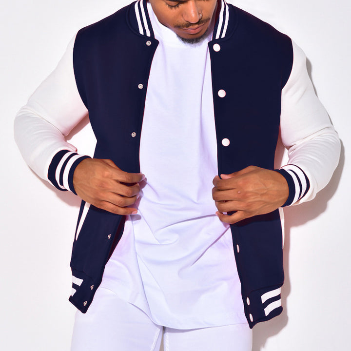 Men's Nano Retro Sports Bomber Jacket with Press Button Placket, Contrast Sleeves and Ribbed Cuffs Mune Fashion
