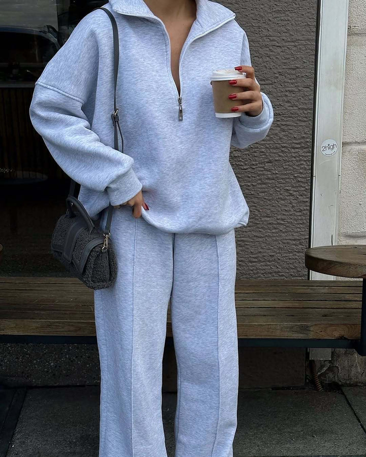 Women nan Oversize Sweatshirt with Half Zip and Loose Jogging Pants Set Mune Fashion