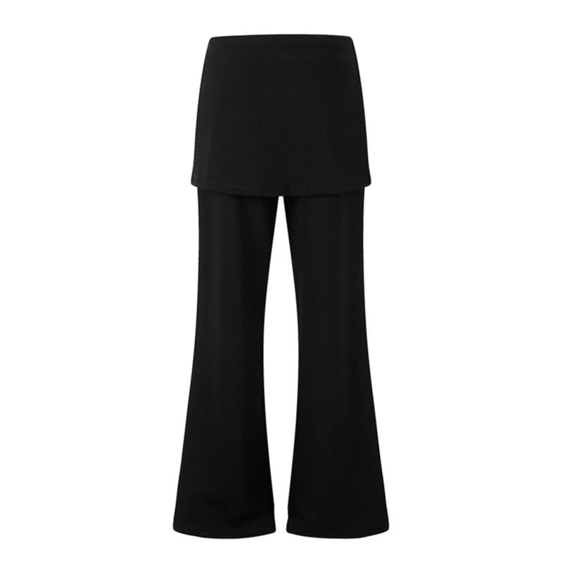 Women's loungewear pants with integrated mini skirt, wide leg, and star rhinestone application Mune Fashion