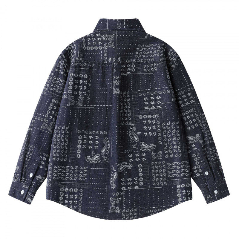 Unisex Boxy Paisley Patchwork Overshirt made of cotton blend with shirt collar and patch breast pocket Mune Fashion