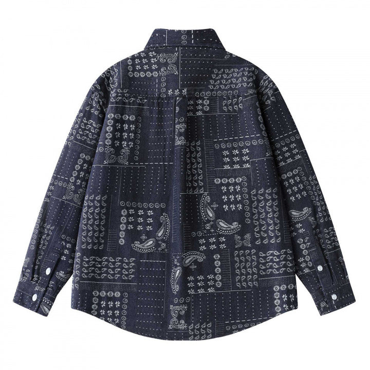 Unisex Boxy Paisley Patchwork Overshirt made of cotton blend with shirt collar and patch breast pocket Mune Fashion