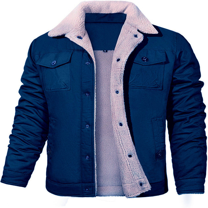 Men's Sherpa-lined canvas trucker jacket with thermal lining and chest pockets Mune Fashion