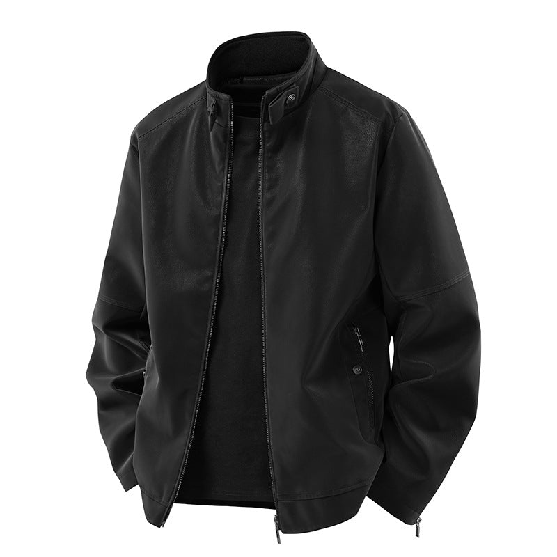 Men's Casual Leather-Look Blouson with Stand-Up Collar and Concealed Zipper Mune Fashion