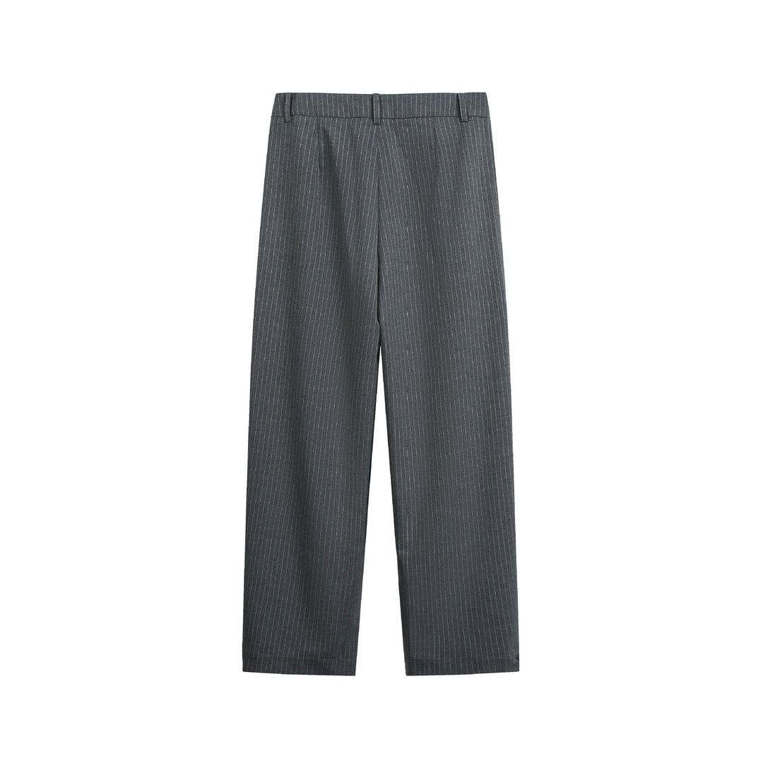 Women's High-Rise Wide Suit Trousers with Creases, Pinstripes, and Adjustable Cuff Mune Fashion
