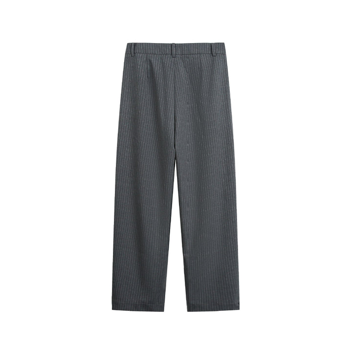 Women's High-Rise Wide Suit Trousers with Creases, Pinstripes, and Adjustable Cuff Mune Fashion
