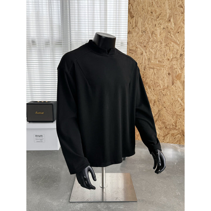 Men's Fine Loose Long Sleeve Sweatshirt with Short Stand-Up Collar and Minimalist Seam Construction Mune Fashion
