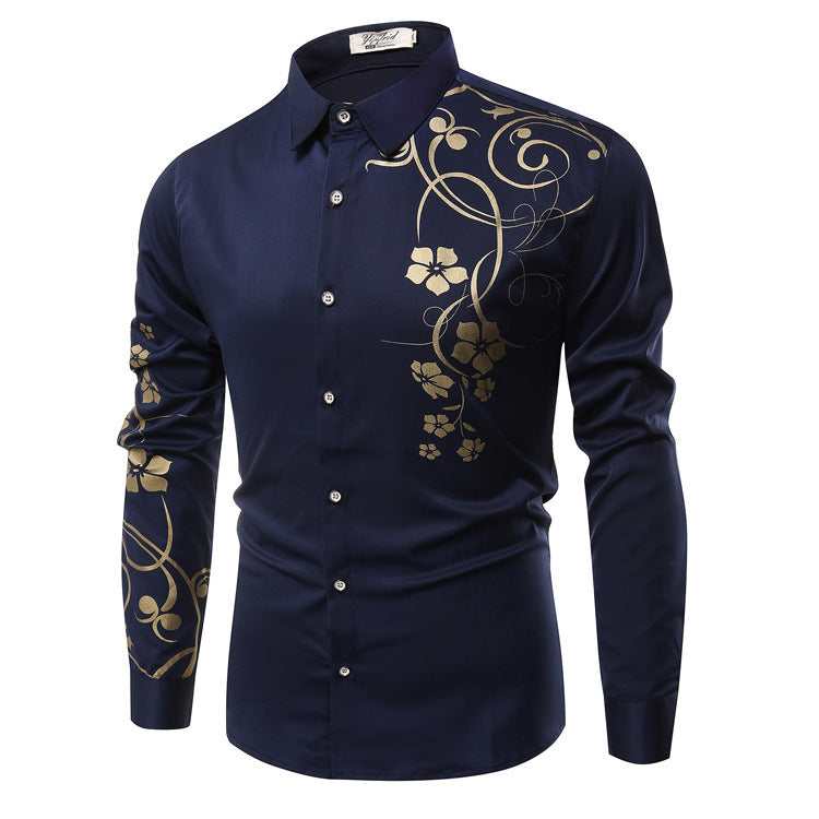 Men's Slim-Fit Shirt with Floral Allover Print, Long Sleeve and Stretch Cotton Blend Mune Fashion