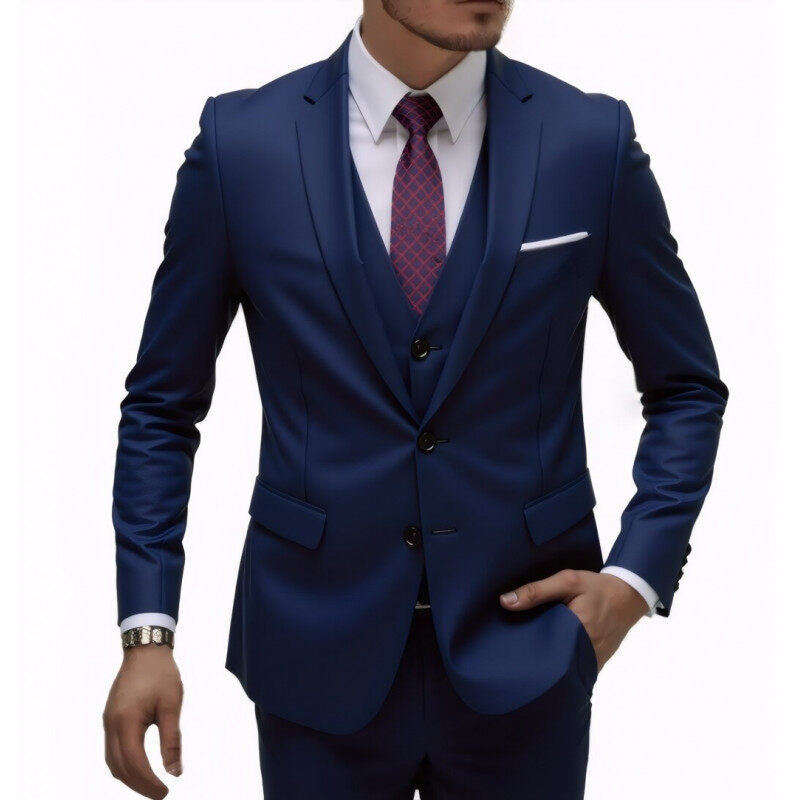 Men's three-piece Slim-Fit suit set with vest, slim lapel and tailored silhouette Mune Fashion
