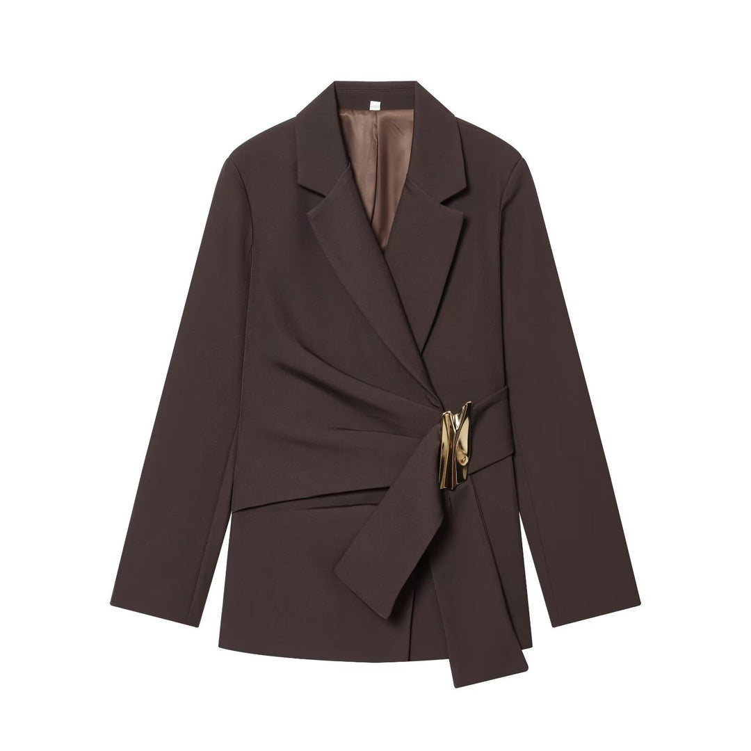 Women's Two-Piece Wrap Blazer and Palazzo Suit Set with Decorative Belt Mune Fashion