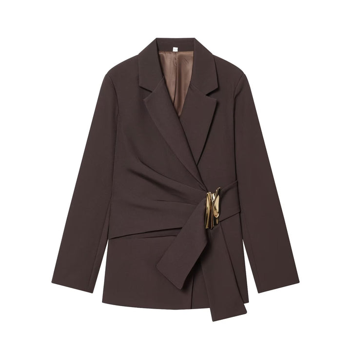 Women's Two-Piece Wrap Blazer and Palazzo Suit Set with Decorative Belt Mune Fashion