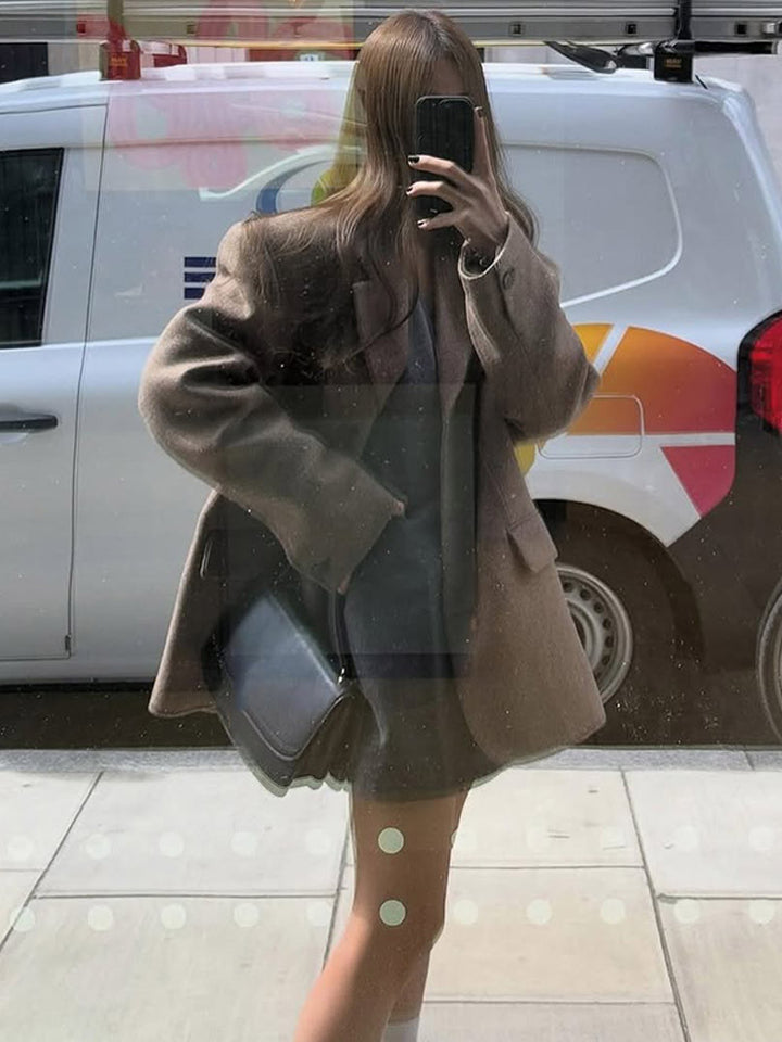 Women's Oversize Wool Blend Coat Blazer with Boxy Silhouette and Flap Pockets Mune Fashion