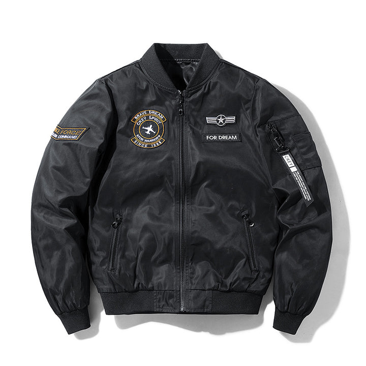 Men's  military-inspired bomber jacket with embroidered mission patches Mune Fashion