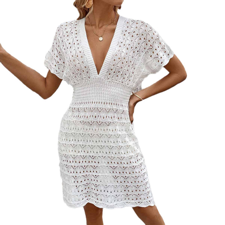 Women's crochet beach dress with deep V-neck Mune Fashion
