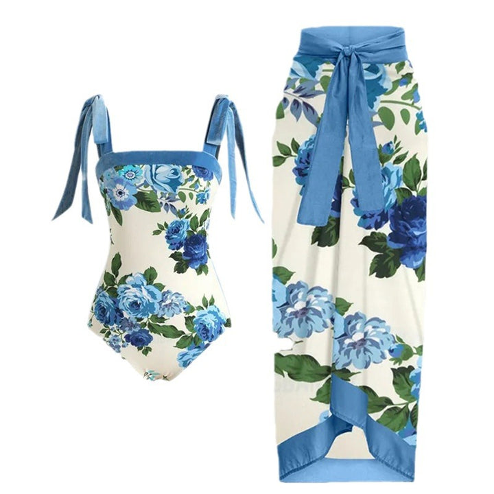 Women's Swimwear Set with Floral Swimsuit and Matching Maxi Skirt Mune Fashion