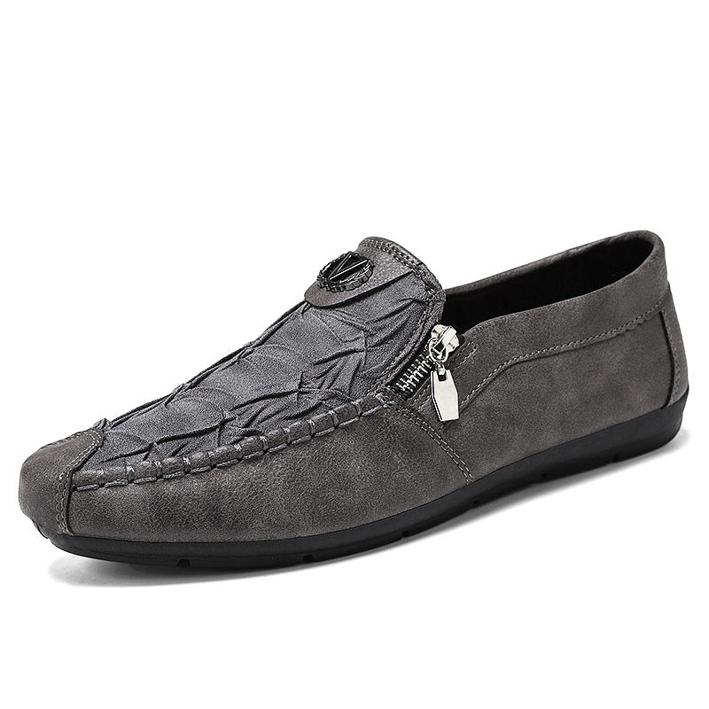 Men's elegant leather-look slip-ons with decorative zipper, hand-stitched moccasin seam and flexible comfort sole Mune Fashion