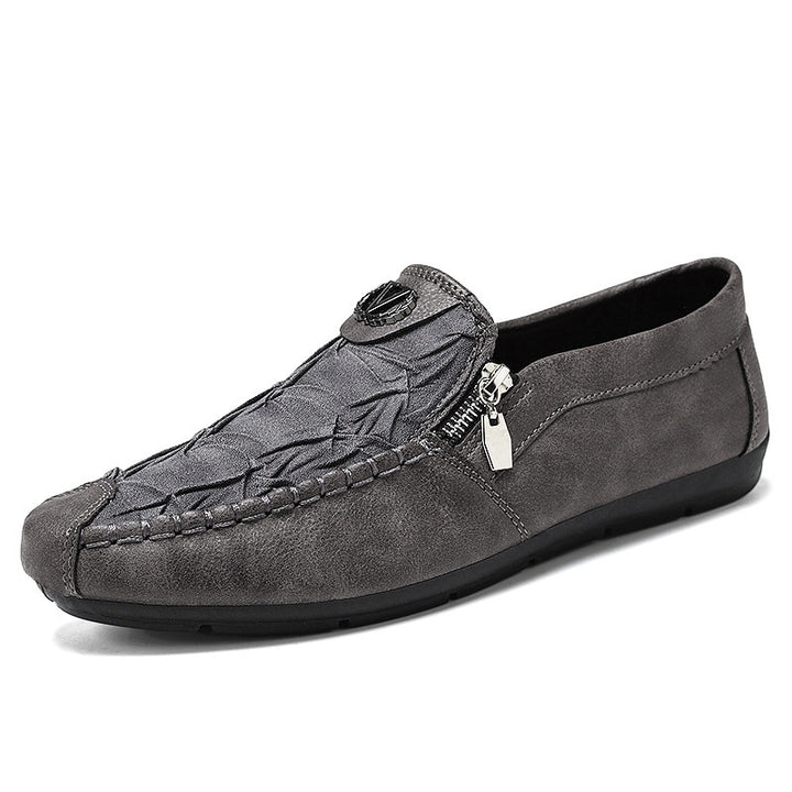 Men's elegant leather-look slip-ons with decorative zipper, hand-stitched moccasin seam and flexible comfort sole Mune Fashion