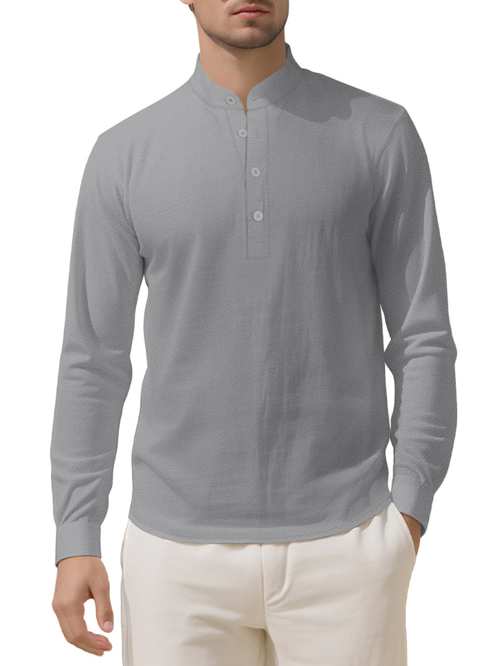 Men's Nehru collar Henley made of cotton stretch with concealed button placket and slim fit Mune Fashion