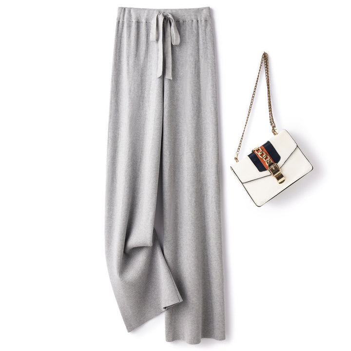 Women’s Wide Ribbed Knit Pants with Drawstring and Flowing Palazzo Silhouette Mune Fashion