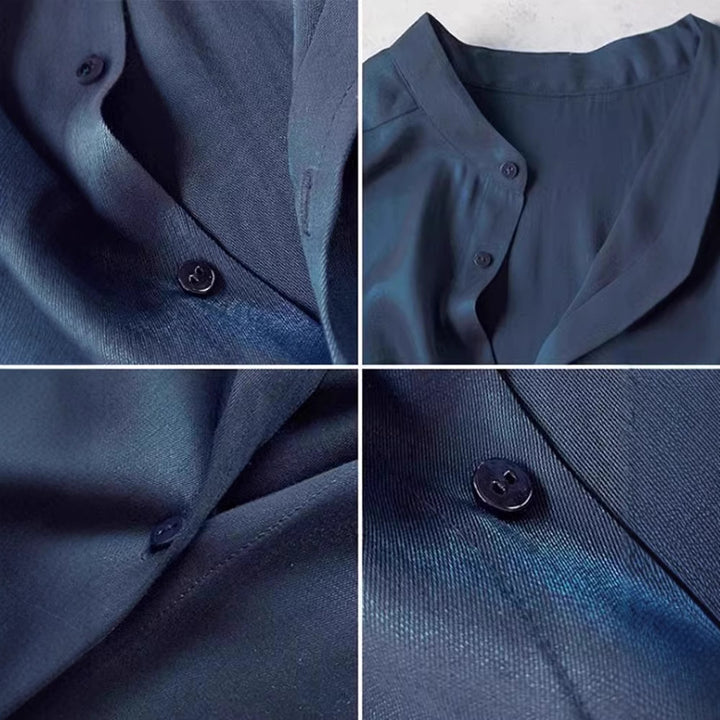 Ladies Elegant Satin Blouse with Stand-Up Collar Drune