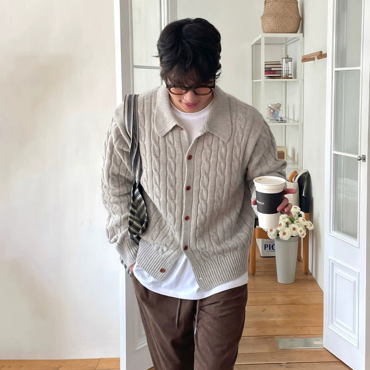 Men's Chunky Knit Cardigan with Button Placket Mune Fashion