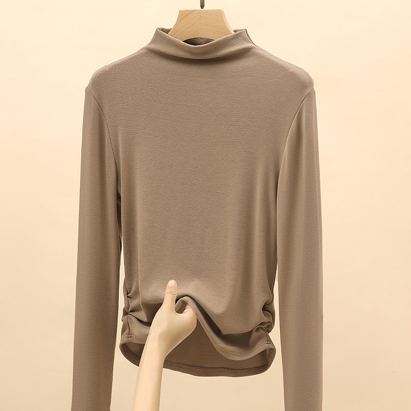 Women's Elegant Long Sleeve Top with High Collar Mune Fashion 1787620449