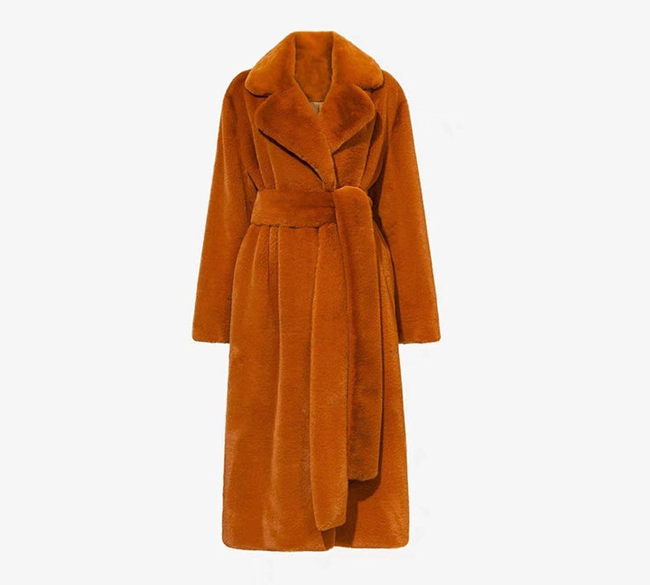 Women's Maxi Faux Fur Coat in Teddy Finish with Extra Large Shawl Collar Mune Fashion