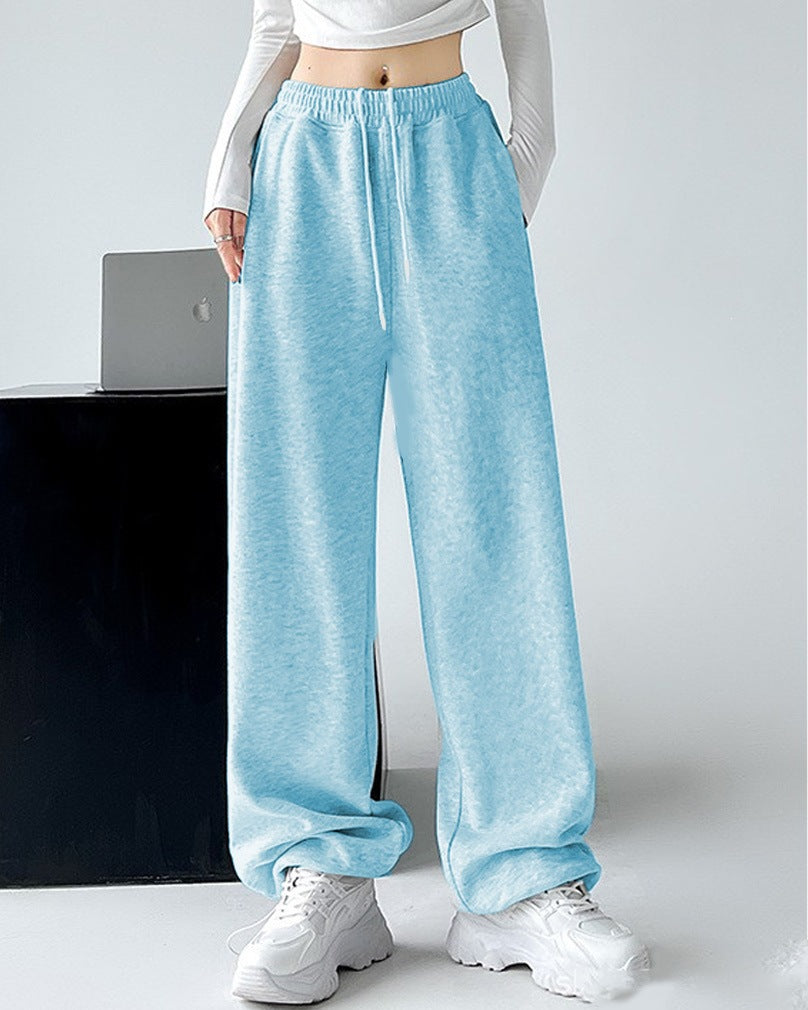 Ladies Nan extra wide palazzo sweatpants with high comfort waistband, side pockets, slit at hem and drawstring Mune Fashion