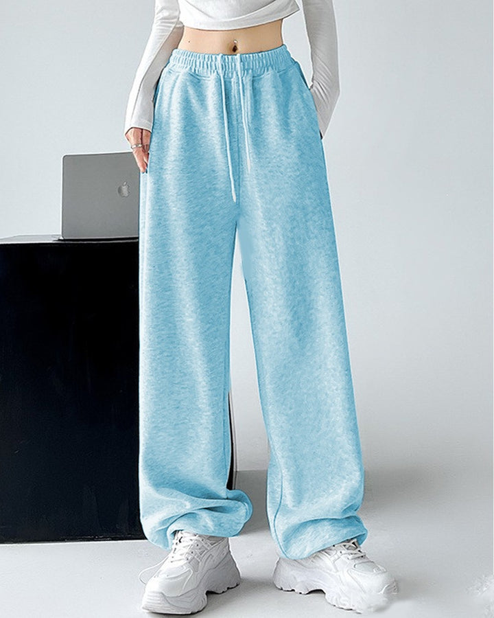 Ladies Nan extra wide palazzo sweatpants with high comfort waistband, side pockets, slit at hem and drawstring Mune Fashion