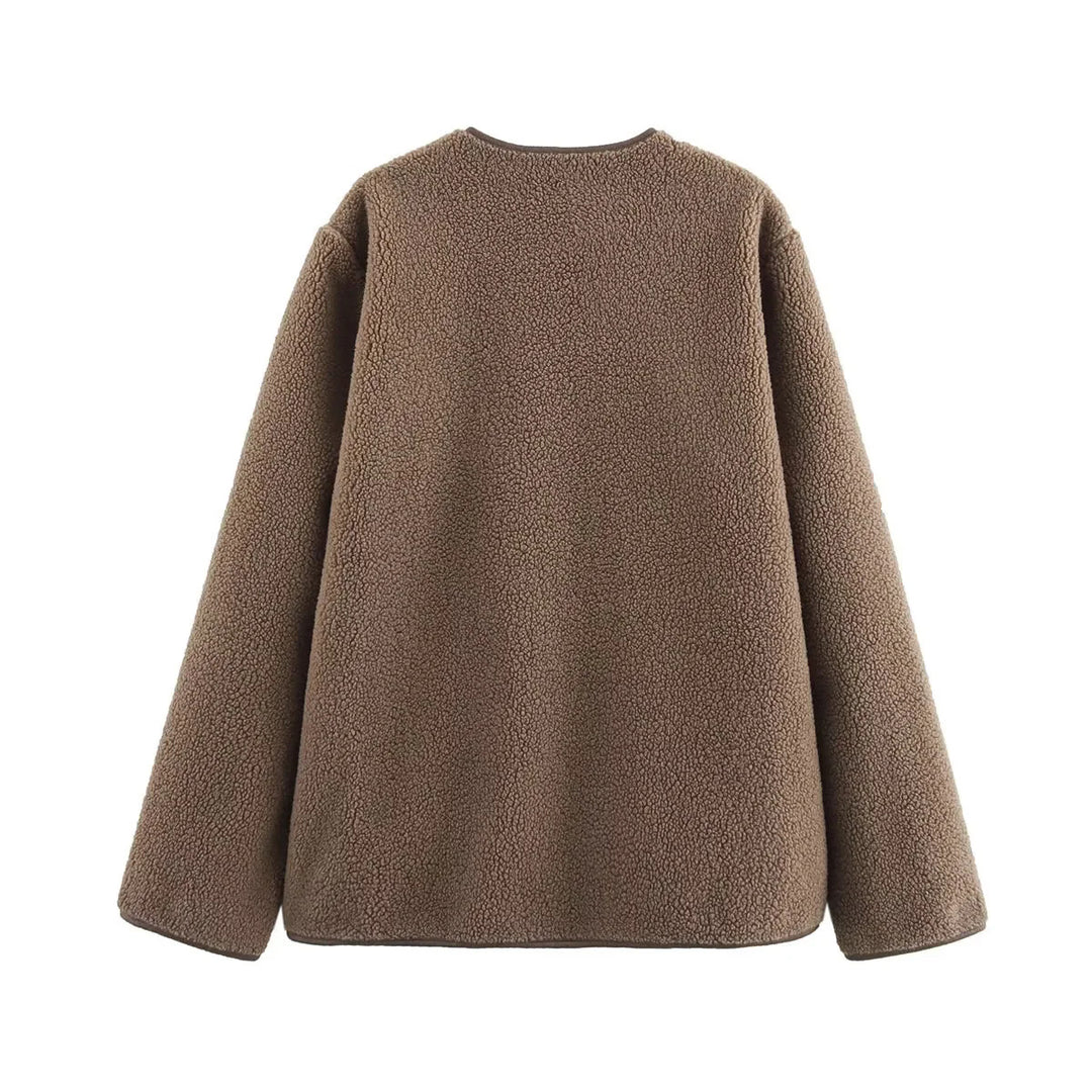 Ladies fleece jacket with teddy lining and patch pockets Mune Fashion
