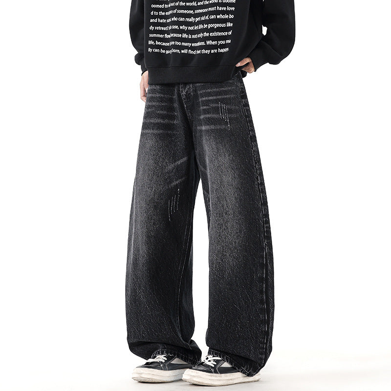 Men's Relaxed Wide-Leg Denim Pants with Extra Wide Leg and Vintage Fade Mune Fashion