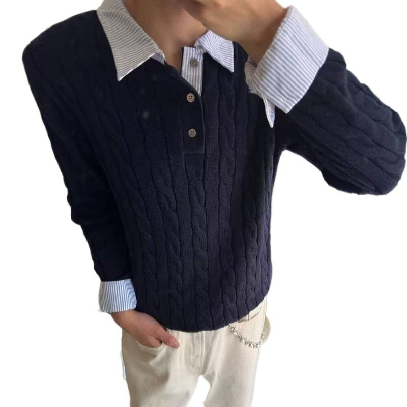 Men's Cable Knit Sweater with Shirt Collar Layering Effect Mune Fashion