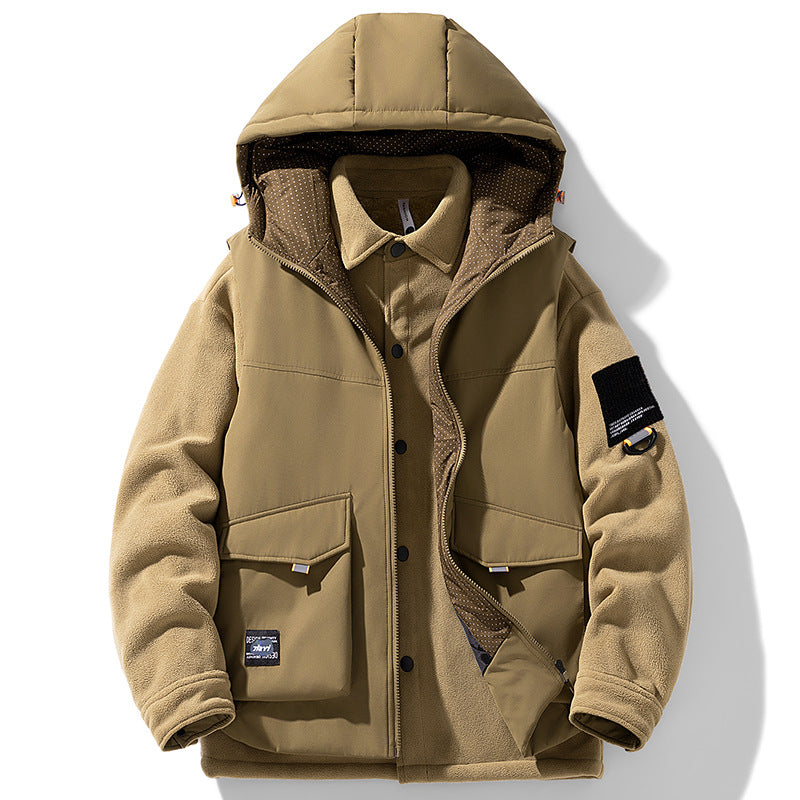 Men's Warm Outdoor Hooded Jacket with Fleece Inner Layer and Multifunction Pockets Mune Fashion