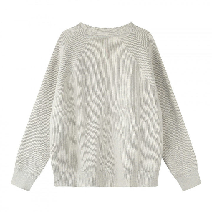 Unisex Boxy-Bulky-Knit-Cardigan with V-Neck, Button Placket and Raglan Sleeves Mune Fashion