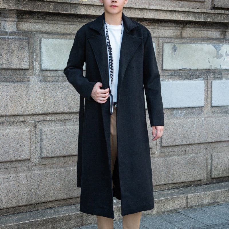 Men's Maxilength Wool Blend Overcoat with Minimalist Silhouette and Concealed Button Placket Mune Fashion