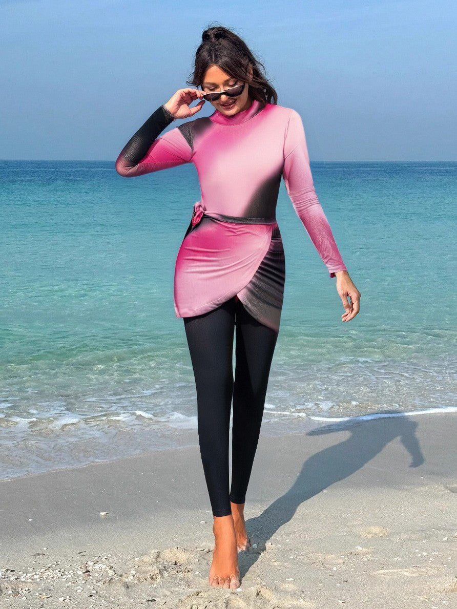 Women's fashionable surf suit with tie belt and long sleeves Mune Fashion