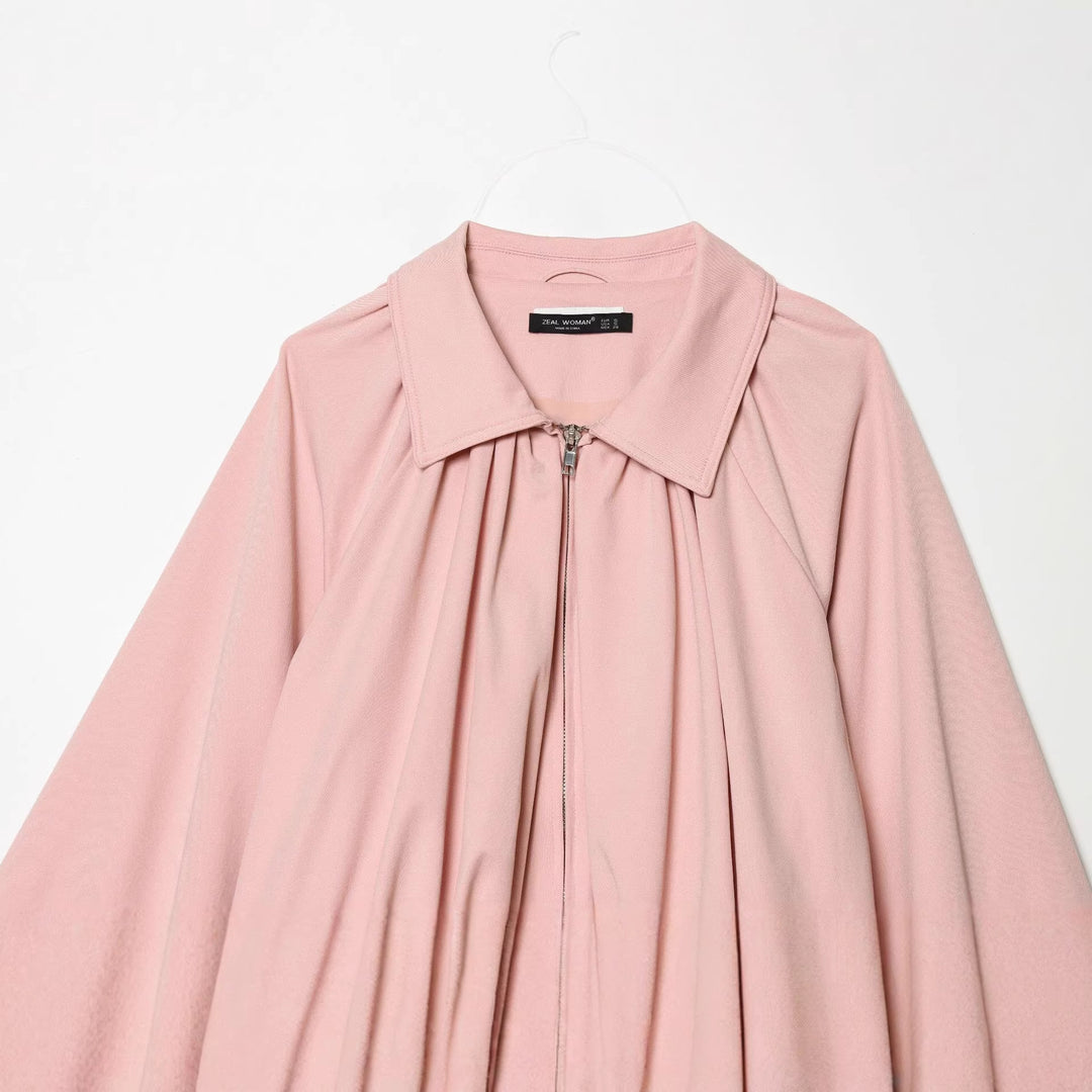Women's fitted cape jacket with gathered front, zipper, and balloon-shaped sleeves Mune Fashion